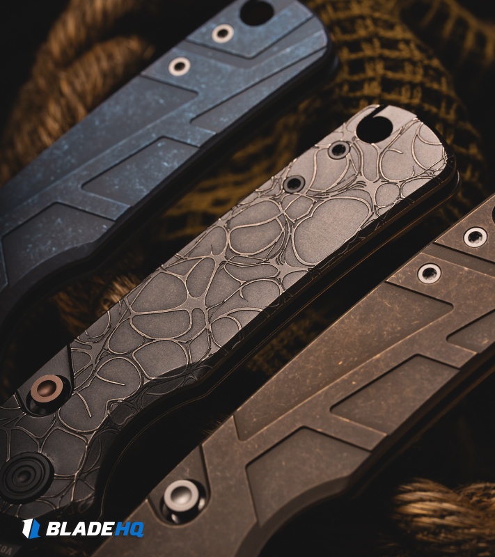 Vosteed Porcupine TiSlim Top Button Lock Knife Blue SW Titanium (3" SW S90V)